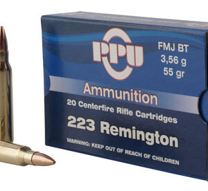 PPU PP223F1 Standard Rifle  223 Rem 55 gr Full Metal Jacket Boat Tail 20 Per Box/ 50 Case