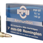 57032 PPU PP708 Metric Rifle 7mm-08 Rem 140 gr Pointed Soft Point Boat Tail 20 Per Box/ 10 Case