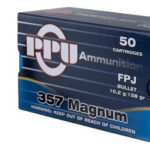 57065 PPU PPH357MF Handgun 357 Mag 158 gr Flat Point Jacketed 50 Per Box/ 10 Case