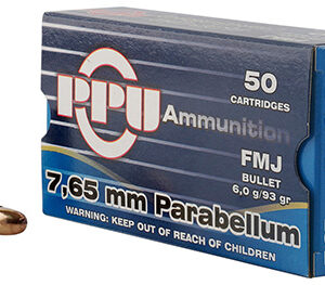 PPU PPH765P Handgun  7.65x21mm Parabellum 93 gr Full Metal Jacket 50 Per Box/ 20 Case