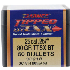 Barnes Bullets 30218 Tipped TSX  25 Cal .257 80 gr TTSX Boat Tail 50 Per Box