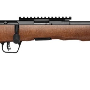 Savage B17 17 HMR thumbhole rifle with wood stock and blued matte finish