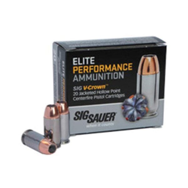 E10MM200 20 Sig Elite V-Crown Handgun Ammunition 10mm Auto 200gr JHP 1060 fps 20/ct