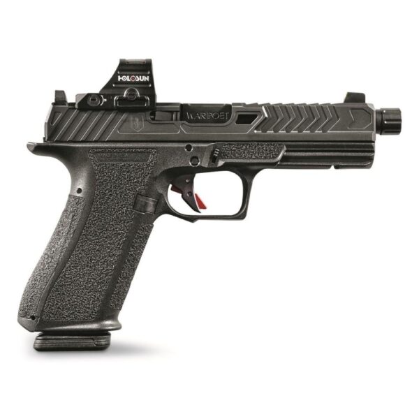 EVSS2076 1 Shadow Systems DR920 War Poet Handgun 9mm Luger 10rd Magazines (2) 5" Threaded Barrel Black War Poet Slide Engraving with Night Sights and Holosun 507C