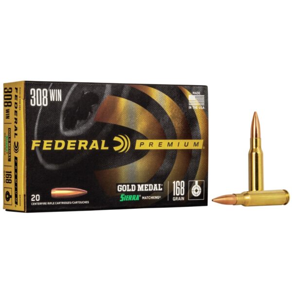 FAGM308M 1 Federal Premium Gold Medal Sierra Matchking Rifle Ammunition .308 Win 168 gr BTHP 2650 fps 20/ct