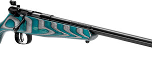 Savage Rascal Minimalist .22 LR teal and gray laminate stock threaded muzzle rifle