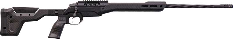 Weatherby 307 Alpine MDT .270 Weatherby Magnum bolt-action rifle side view with carbon fiber chassis