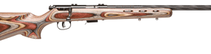 Savage 93R17 BRJ .17 HMR rifle with 21 inch spiral fluted barrel and Royal Jacaranda laminate Monte Carlo stock
