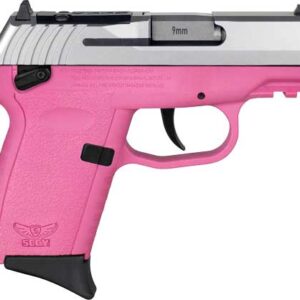 SCCY CPX-1 9mm pistol with pink polymer grips and stainless slide, red-dot ready