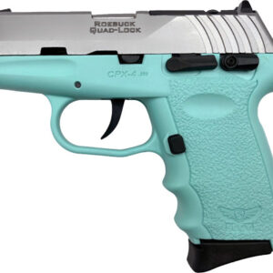 SCCY CPX-4 .380 ACP pistol with SCCY Blue polymer grip and stainless steel slide, 2.96 inch barrel