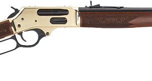 Henry Side Gate .45-70 Government lever-action rifle with polished brass receiver and walnut stock, 19.8-inch barrel