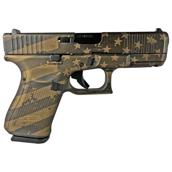 GLPA195S203DISFLAGBB 1 Glock 19 Gen 5 Custom "Distressed Flag Burnt Bronze" Handgun 9mm Luger 15/rd Magazines (3) 4.02" Barrel Austria