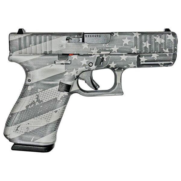 GLPA195S203DISFLAGGRY 1 Glock 19 Gen 5 Custom "Distressed Flag - Gray" Handgun 9mm Luger 15/rd Magazines (3) 4.02" Barrel Austria