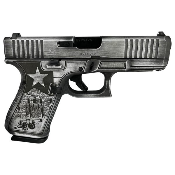 GLPA195S203TX 1 Glock 19 Gen 5 Custom "Texas Silver" Handgun 9mm Luger 15/rd Magazines (3) 4.02" Barrel Austria