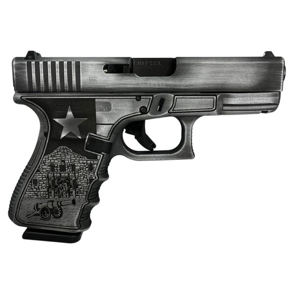 GLPI19502TXS 1 Glock 19 Gen 3 Custom "Texas Silver" Handgun 9mm Luger 15/rd Magazines (2) 4" Barrel Austria