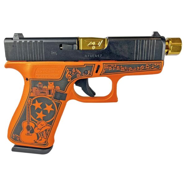 GLPX4350201TNOGB 1201 Glock 43x Custom "Tennessee Orange with Gold Barrel" Subcompact Handgun 9mm Luger 10/rd Magazines (2) 4" Barrel Austria