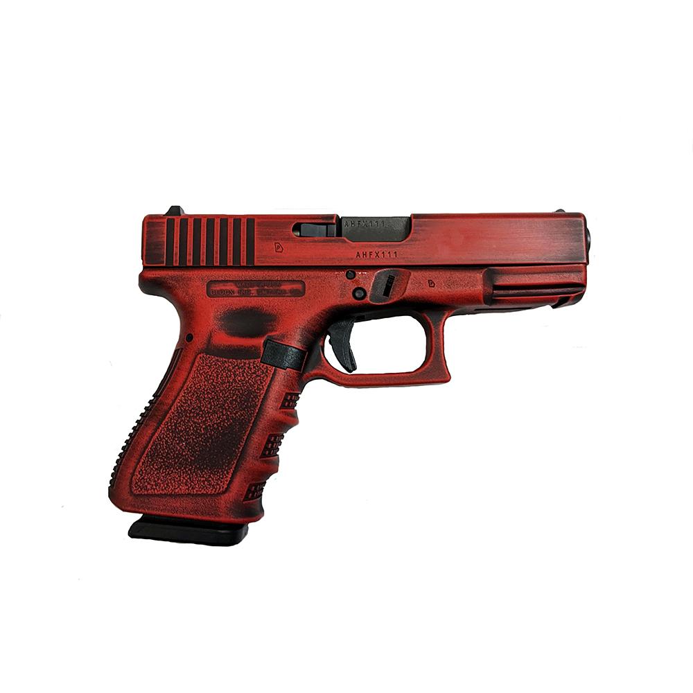 Glock 19 Gen 3 Custom Red Distressed 9mm Luger compact handgun