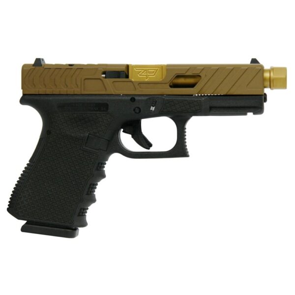 GLUI19502CMSBEAR 2 4 Glock 19 Gen 3 Custom "Chainmail Stippled Frame Gold Bear Cut Slide" Compact Handgun 9mm Luger 15/rd Magazines (2) 4.6" Zaffiri Precision Threaded Barrel USA