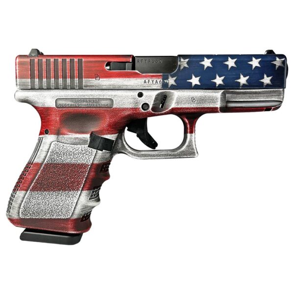 GLUI19502COLFLAG 1 Glock 19 Gen 3 Custom "USA Flag 4 Color" Handgun 9mm Luger 15/rd Magazines (2) 4.02" Barrel Austria