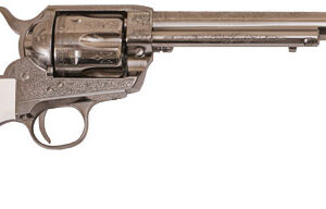 Cimarron Frontier .45 Long Colt 7.5 inch engraved nickel revolver with ivory-style grips
