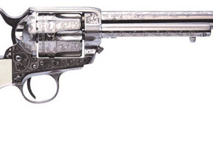 Cimarron Pietta Frontier Teddy Roosevelt .45 Long Colt 7.5 inch nickel engraved revolver with ivory-style grips