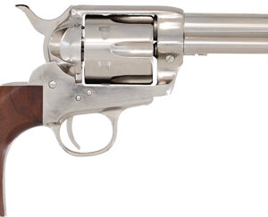Cimarron Pistolero 9mm revolver with nickel finish and walnut one-piece grip, 4.75-inch barrel