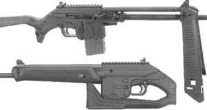 Kel-Tec SU-16C 5.56 NATO carbine in black with underfolding stock and integrated Picatinny rail