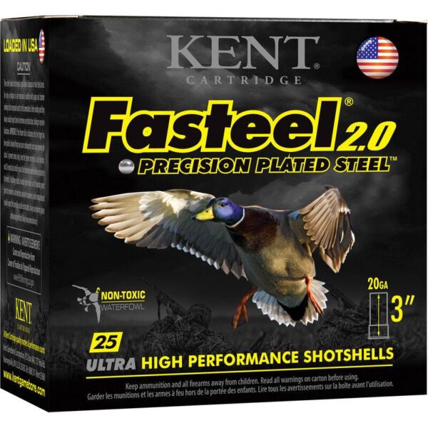 Kent20FasteelPrecision20Plated20Steel20Waterfowl Kent Fasteel + Precision Plated Steel Waterfowl Shotshells 20ga 3" 1oz 1350 fps #4 & #6 25/ct