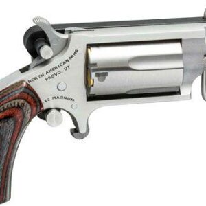North American Arms Mini Revolver .22 LR with skeleton belt buckle, stainless finish and wood grips