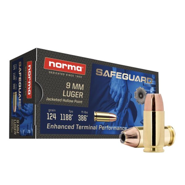 NH801907288 Norma Safeguard Handgun Ammunition 9mm Luger 124gr JHP 1188 fps 50/ct