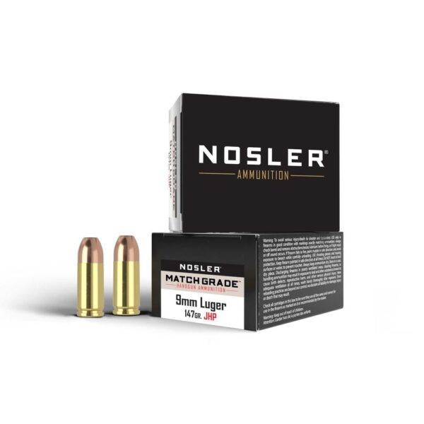 NO51290 1 Nosler Match Grade Handgun Ammuntion 9mm Luger 147gr JHP 950 fps 20/ct