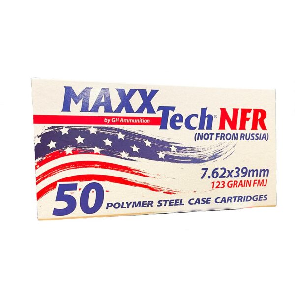 TLMTNFR762 Maxxtech NFR Steel Case Rifle Ammunition 7.62x39mm 123gr FMJ Boxer Primed 2330 fps 50/ct