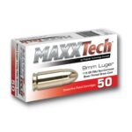 TLPTGB9MMB Maxxtech Brass Casefire Handgun Ammunition 9mm Luger 115 gr FMJ 50/ct