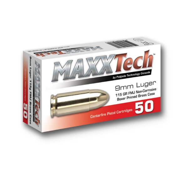 TLPTGB9MMB scaled Maxxtech Brass Casefire Handgun Ammunition 9mm Luger 115 gr FMJ 50/ct