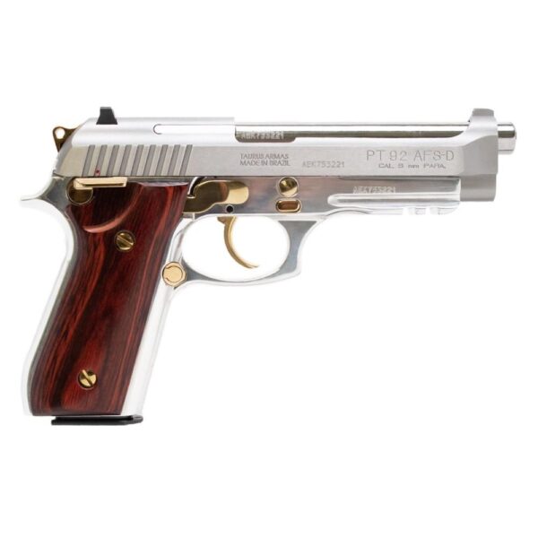 TX1920159GLDHW1 1 Taurus PT92 Handgun 9mm Luger 17rd Magazine 5" Barrel Stainless Steel with Wood Accent