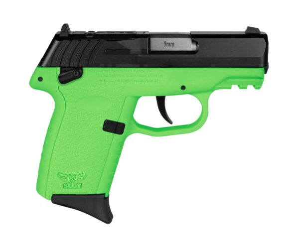 USCPX1CBLGRDRG3 1 SCCY CPX-1 RDR Handgun 9mm Luger 10rd Magazine 3.1" Barrel External Safety Only Black Slide/Lime Green Frame