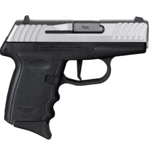 SCCY Industries DVG-1 9mm pistol with 3.1 inch barrel, black polymer frame and stainless serrated slide