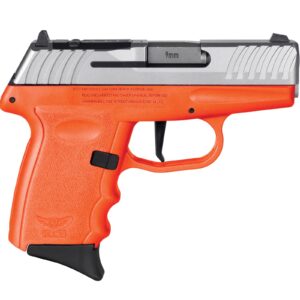 SCCY DVG1TTORRDR 9mm pistol with orange grip and 3.10-inch barrel