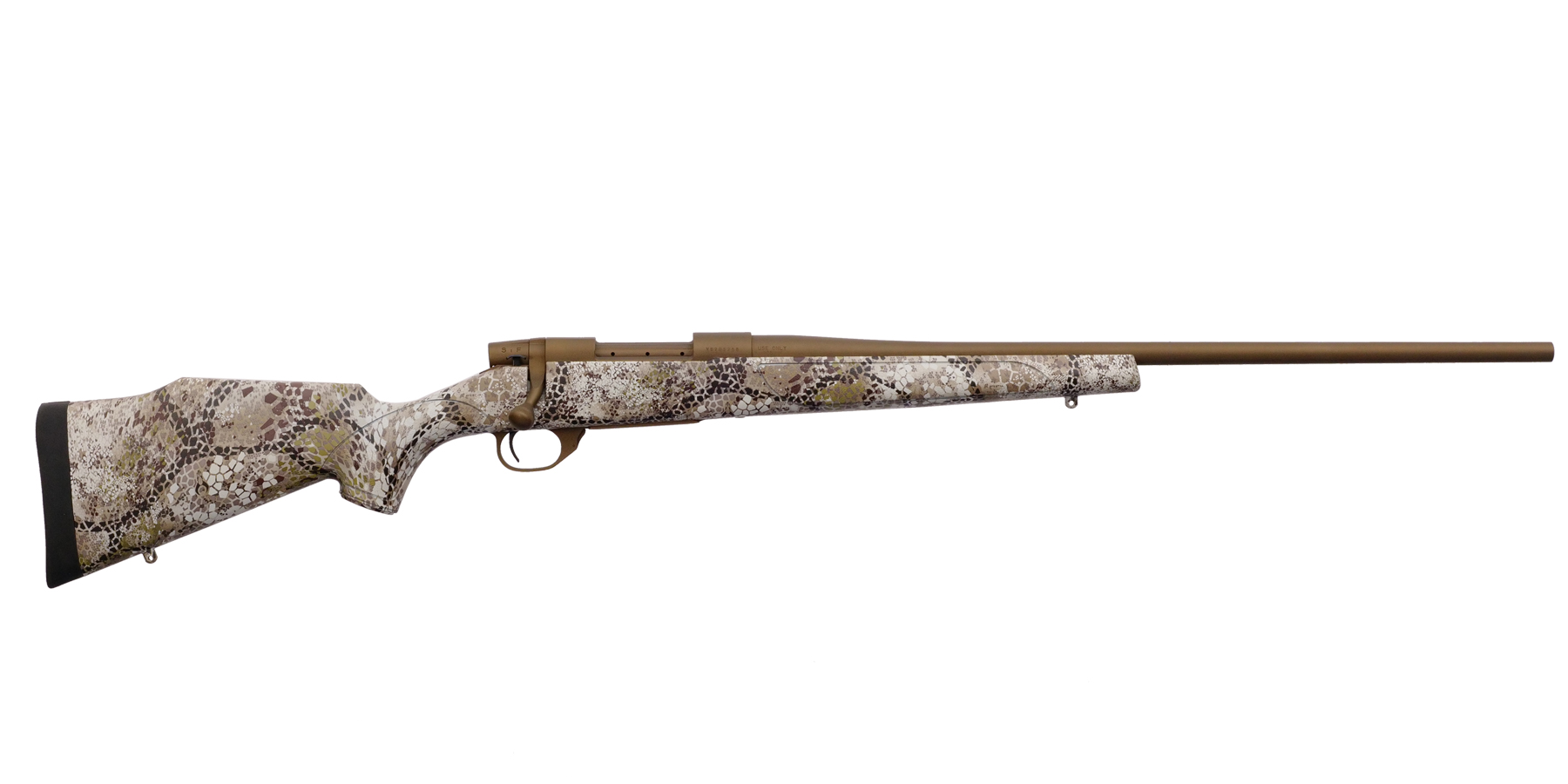 Weatherby Vanguard Badlands .257 Weatherby Magnum 24-inch rifle in Burnt Bronze Cerakote with Badlands Approach camo stock