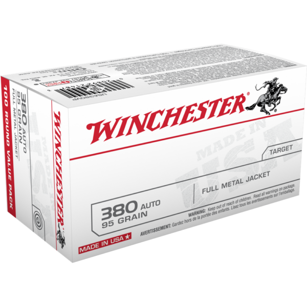 WNUSA380VP 1 Winchester USA Handgun Ammunition .380 ACP 95 gr. FMJ 945 fps 100/ct