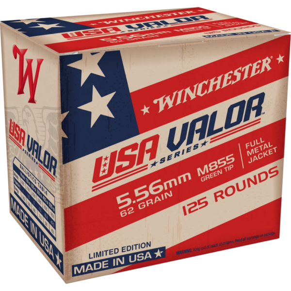 WNUSA855125 1 Winchester USA Valor M855 Green Tip Rifle Ammunition 5.56mm 62 gr. FMJ 3060 fps 125/ct