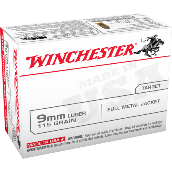 WNUSA9MMVP 1 Winchester Target Handgun Ammunition 9mm Luger 115 gr. FMJ 1190 fps 100/ct