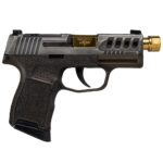 XI681228GB365GB1 Sig Sauer P365 "Gold Bug" Handgun 9mm luger 10rd Magazines(2) 3.7" Threaded Gold Barrel Tactical Cut Distressed Grey Slide/Brown Grip Octagon Stippling