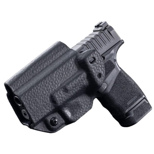 XJH3SFD1BLK2 1 Mission First Tactical Leather Hybrid IWB/OWB Holster for Springfield HellCat Black Ambi