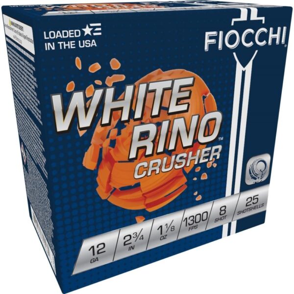 XN12WRCRS8 1 Fiocchi White Rino Crusher Shotshells 12 ga 2-3/4" 1-1/8oz 1300 fps #8 25/ct