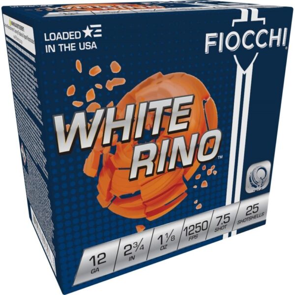 XN12WRNO75 1 Fiocchi Exacta White Rino Shotshells 12ga 2-3/4" 1-1/8oz 1250 fps #7.5 25/ct