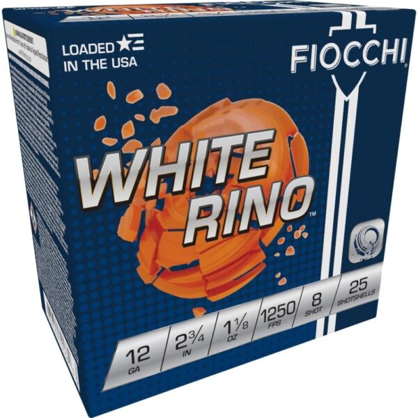 XN12WRNO8 1 Fiocchi White Rino Shotshells 12 ga 2 3/4" 1 1/8oz 1250fps #8 25/ct