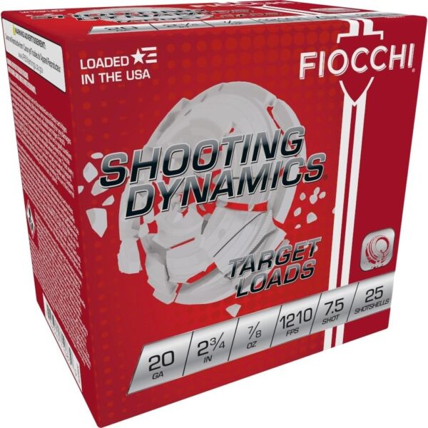 XN20SD75 1 Fiocchi Shooting Dynamics Shotshells 20ga 2-3/4in 7/8 oz #7.5 1210 fps 25/ct