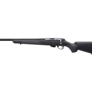 Tikka T1x .22 LR left-hand bolt-action rifle with 20-inch threaded blued barrel and black synthetic stock