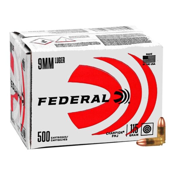 federal champion training handgun ammuntion 9mm luger 115 gr fmj 1125fps 500 count bulk fac9115a500 Federal Champion Training Handgun Ammunition 9mm Luger 115 gr FMJ 1125fps 500/ct (Bulk)